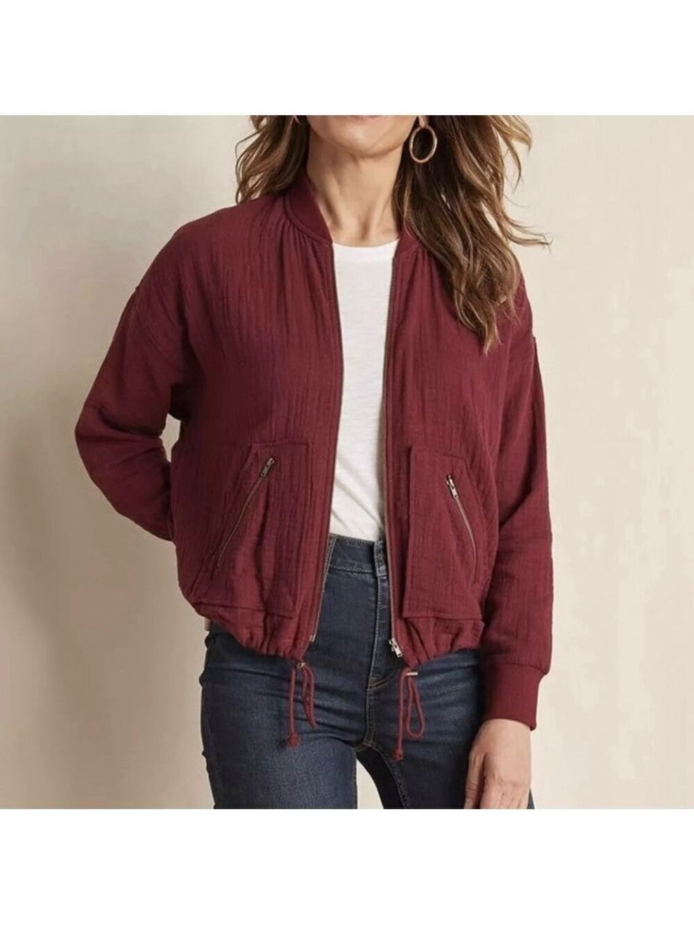 Matilda Jane Storyteller Cotton Gauze Bomber Jacket Burgundy XL New